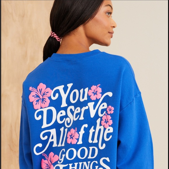 Altar’D State Cobalt Blue Oversized M/L Sweatshirt Good Things Are Coming NWT - Picture 1 of 9